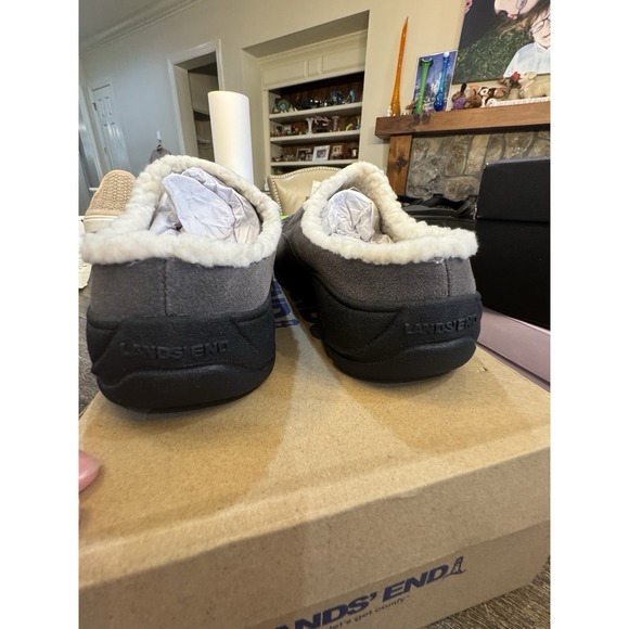 Lands' End Suede and Faux-Fur Clogs Gray Slippers Size 9 - Picture 6 of 11